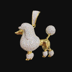 14K Gold Iced Out Poodle Pendant | CZ Diamond Dog Necklace | Luxury Hip Hop Pet Charm