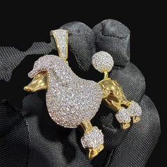 14K Gold Iced Out Poodle Pendant | CZ Diamond Dog Necklace | Luxury Hip Hop Pet Charm