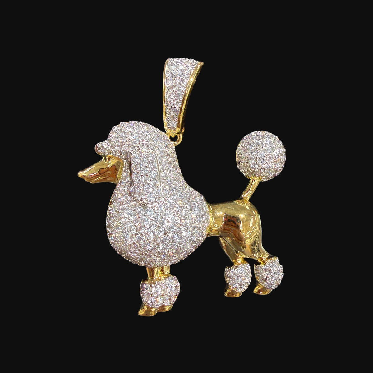 14K Gold Iced Out Poodle Pendant | CZ Diamond Dog Necklace | Luxury Hip Hop Pet Charm