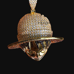 Gold Iced Out Straw Hat Boy Pendant