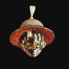 Gold Iced Out Straw Hat Boy Pendant