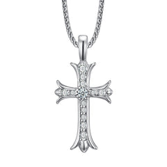 Double Sided Iced Heart Cross Pendant + 24" Steel Franco Chain