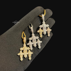 Triple Cross Pendant 14k Gold Plated CZ
