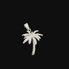 14K White Gold Iced Out Palm Tree Pendant | CZ Diamond Hip Hop Tropical Necklace with Free Rope Chain