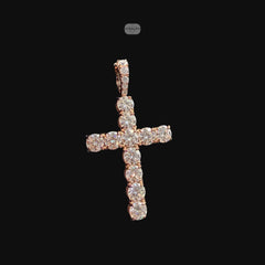 Moissanite Rose Gold Tennis Cross Pendant, 925 Silver Iced Out Hip Hop Necklace, GRA Certified w 24" Chain