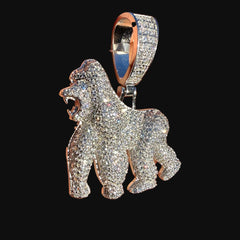 Moissanite Gorilla Ape Pendant, 925 Sterling Silver Iced Out Hip Hop Necklace, GRA Certified w 24" Chain
