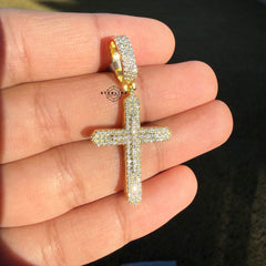 Moissanite Gold Tone Point Cross Pendant
