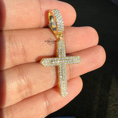 Moissanite Gold Tone Point Cross Pendant