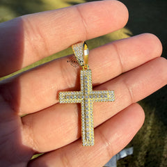 Moissanite 1.5" Gold Tone Iced Out Cross Pendant