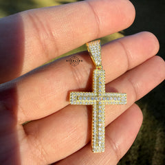 Moissanite 1.5" Gold Tone Iced Out Cross Pendant