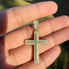 Moissanite 1.5" Gold Tone Iced Out Cross Pendant