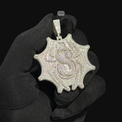 Moissanite Spider Web Pendant, 925 Silver Iced Out Hip Hop Necklace, GRA Certified w 24" Chain