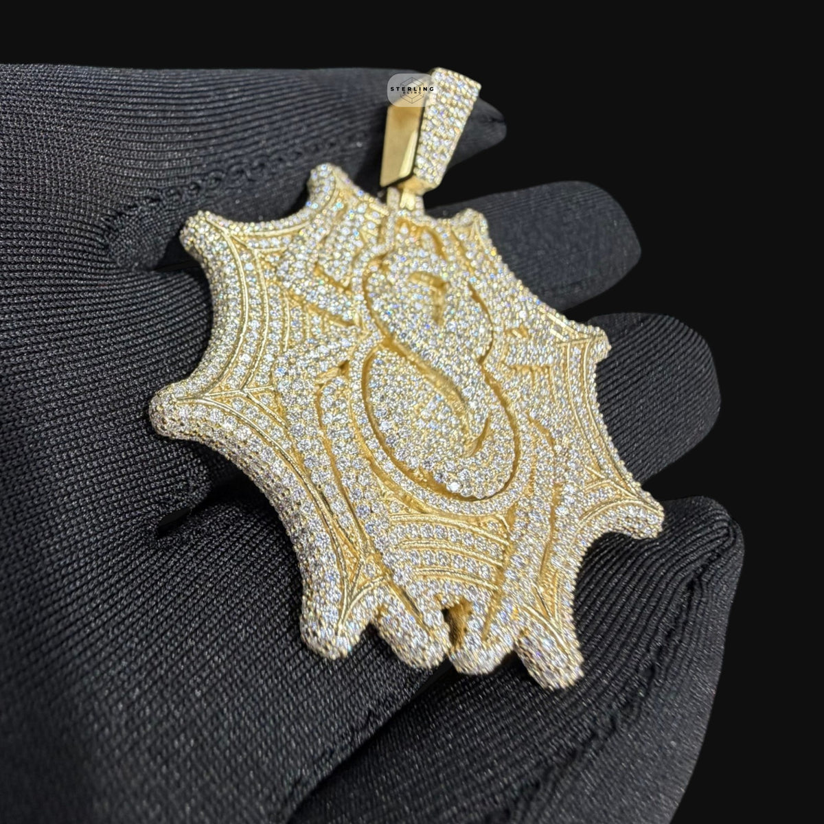 Moissanite Gold Spider Web Pendant, 925 Silver Iced Out Hip Hop Necklace, GRA Certified w 24" Chain (Copy)
