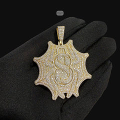 Moissanite Gold Spider Web Pendant, 925 Silver Iced Out Hip Hop Necklace, GRA Certified w 24" Chain (Copy)