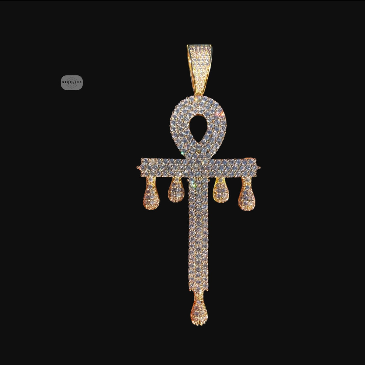 Big Iced Out Ankh Drip Pendant | 14K Gold Plated Egyptian Cross Necklace, Hip Hop CZ Pendant with Free Rope Chain