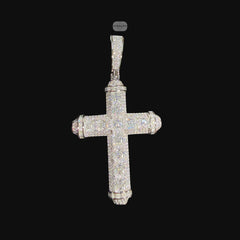 Moissanite Princess Cut Cross Pendant, 925 Silver Iced Out Hip Hop Necklace, GRA Certified w 24" Chain