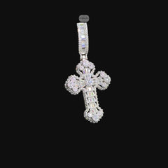 Moissanite Baguette Solitaire Cross Pendant, 925 Silver Iced Out Hip Hop Necklace, GRA Certified w 24" Chain