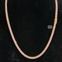 4mm Pink Iced Tennis Chain, 14K Rose Gold Finish