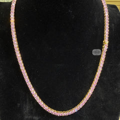 4mm Pink Iced Tennis Chain, 14K Rose Gold Finish