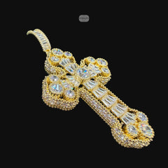 Large Baguette Cross Pendant | 14K Gold Plated Iced Out CZ Hip Hop Necklace with Free Rope Chain