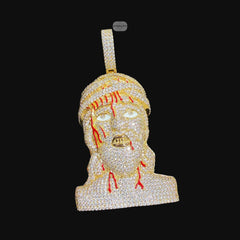 Iced Out Jesus Head Pendant | 14K Gold Plated Hip Hop Religious Necklace w/ Free Rope Chain