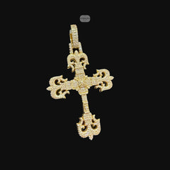 Moissanite Cross Pendant, Gold Fleur De Lis Iced Out 925 Silver Hip Hop Necklace, GRA Certified Gift