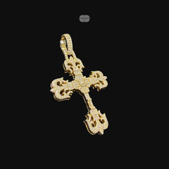 Moissanite Cross Pendant, Gold Fleur De Lis Iced Out 925 Silver Hip Hop Necklace, GRA Certified Gift