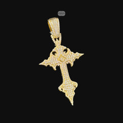 Moissanite Gold Gothic Cross Pendant, Iced Out 925 Silver Hip Hop Necklace, GRA Certified w 24" Chain