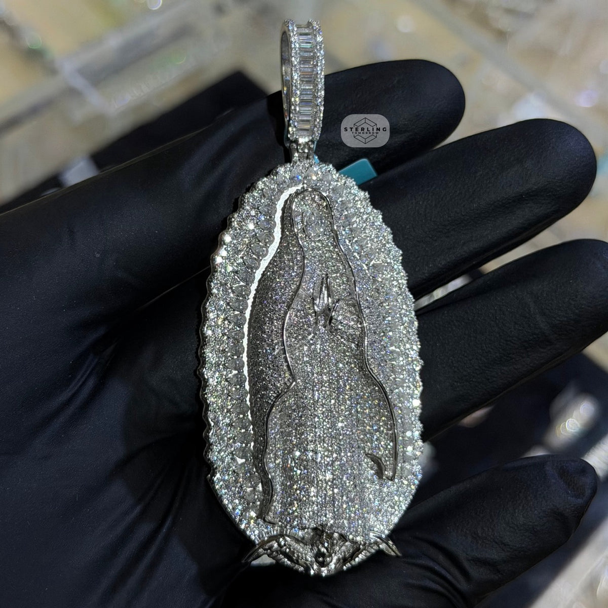 Moissanite Iced Virgin St Mary Pendant