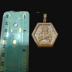 Iced Out Skull & Crossbones Pendant | 14K Gold Plated Pirate Skull CZ Hexagon Medallion Necklace with Free Rope Chain
