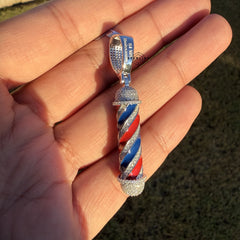 Moissanite Barber Pole Pendant + Steel Rope Chain