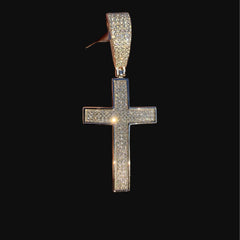 Moissanite Iced Cross Pendant + Steel Rope Chain
