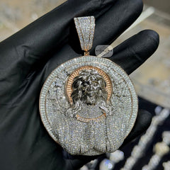 Moissanite Rose Jesus Medallion Pendant