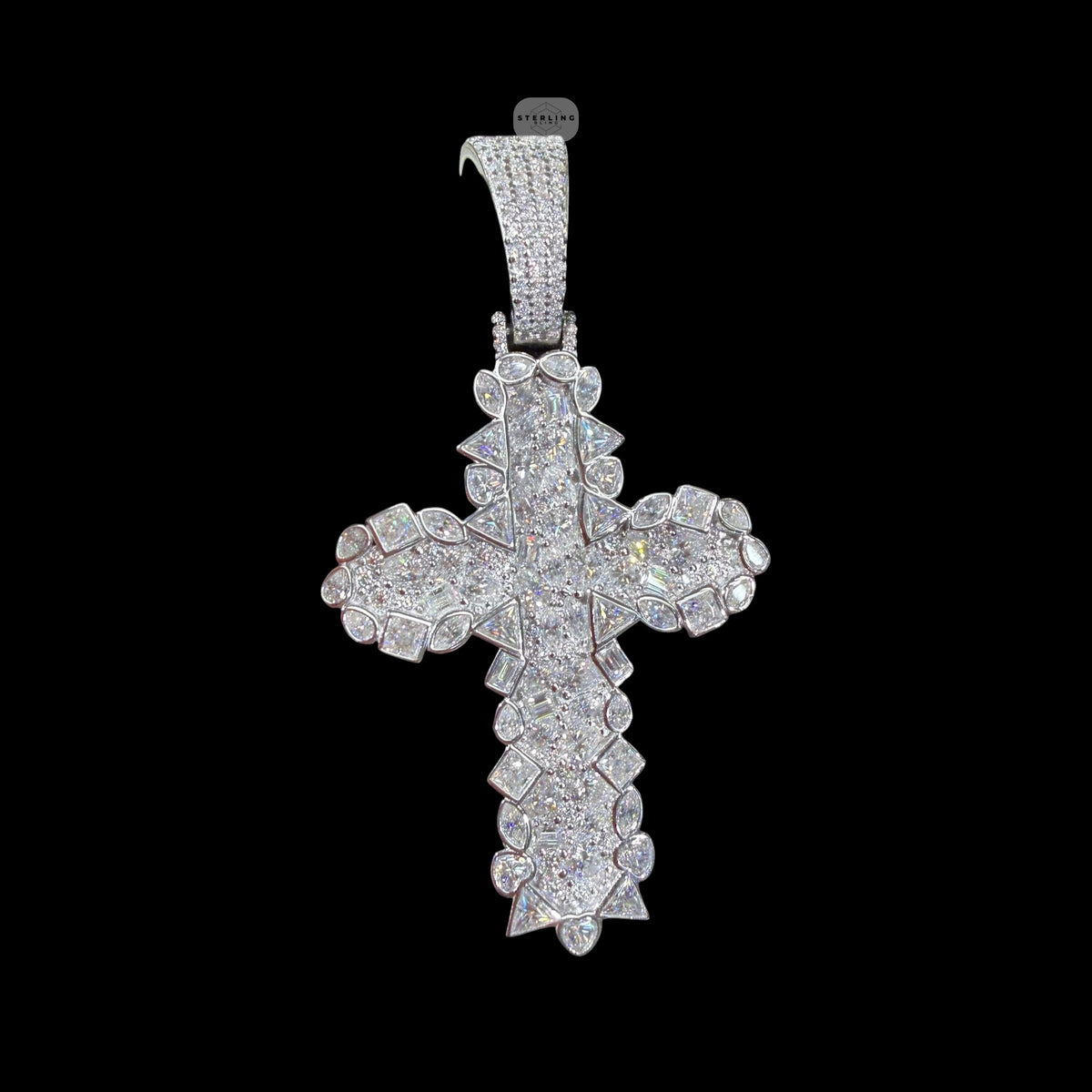 Moissanite Multi Cut Cross Pendant, 925 Silver Iced Out Hip Hop Necklace