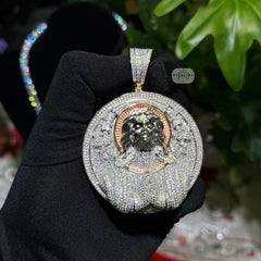 Moissanite Rose Jesus Medallion Pendant