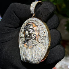 Moissanite Rose Jesus Medallion Pendant