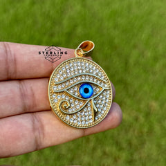 Eye of Horus Iced Out Gold Tone Stainless Steel Pendant