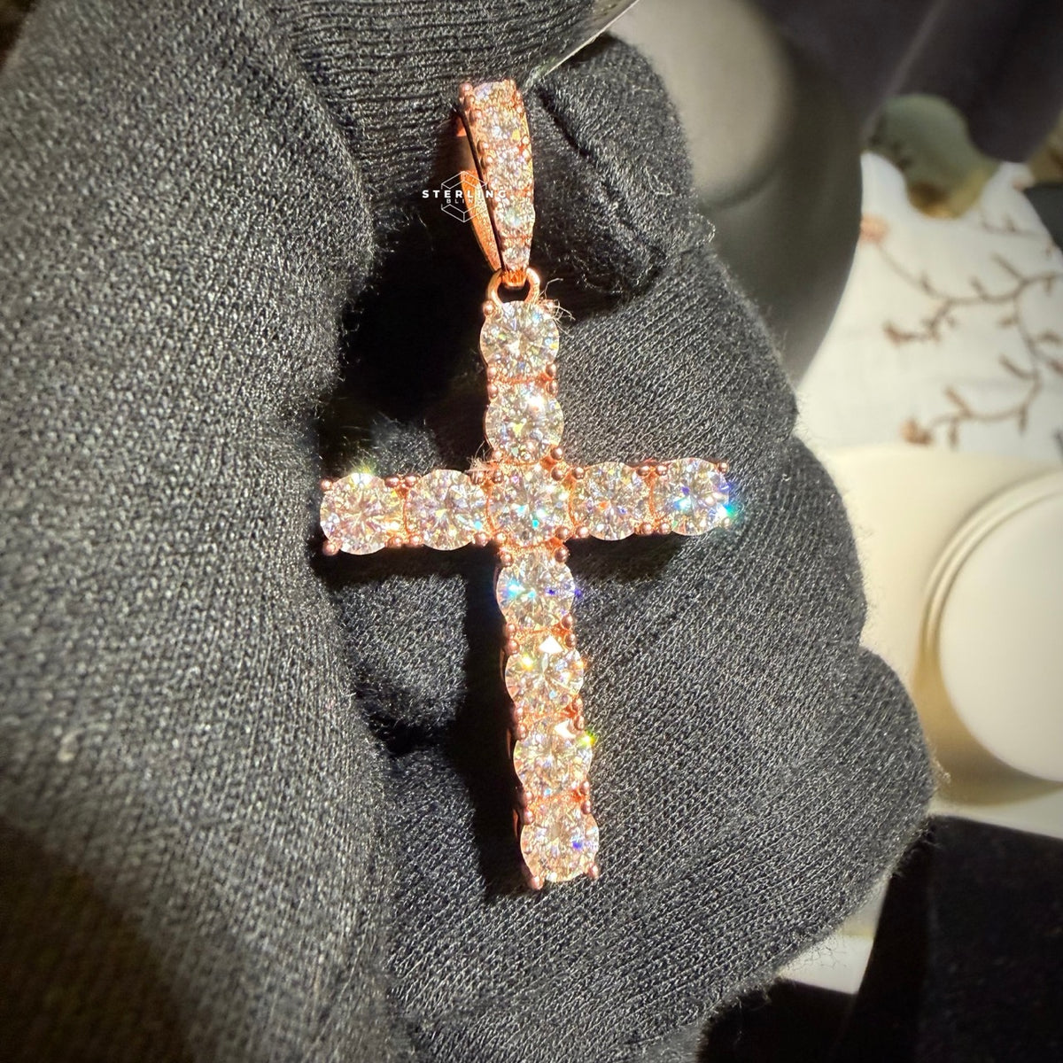 Moissanite 2" Rose Tennis Cross Pendant