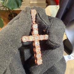Moissanite 2" Rose Tennis Cross Pendant