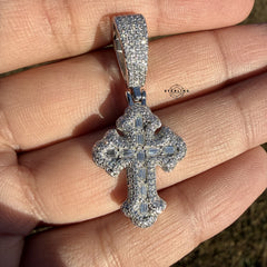Moissanite Baguette Cross Pendant + Rope Chain