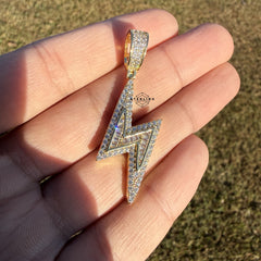 Lightening Bolt Gold Tone Iced Pendant + Steel Rope Chain