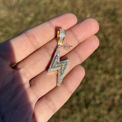 Lightening Bolt Gold Tone Iced Pendant + Steel Rope Chain