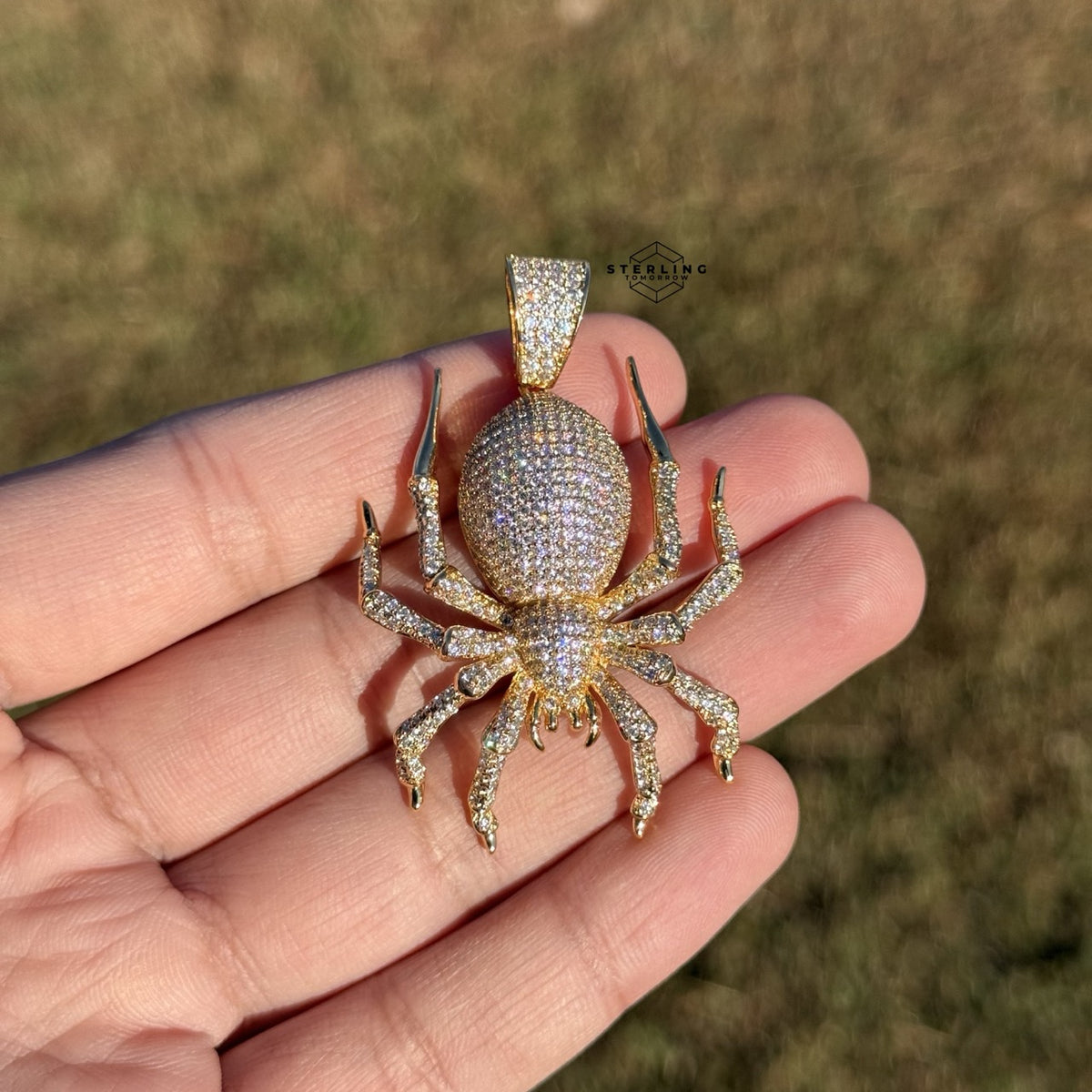 Spider Iced Pendant 14k Gold Plated + Steel Rope Chain