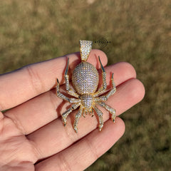 Spider Iced Pendant 14k Gold Plated + Steel Rope Chain