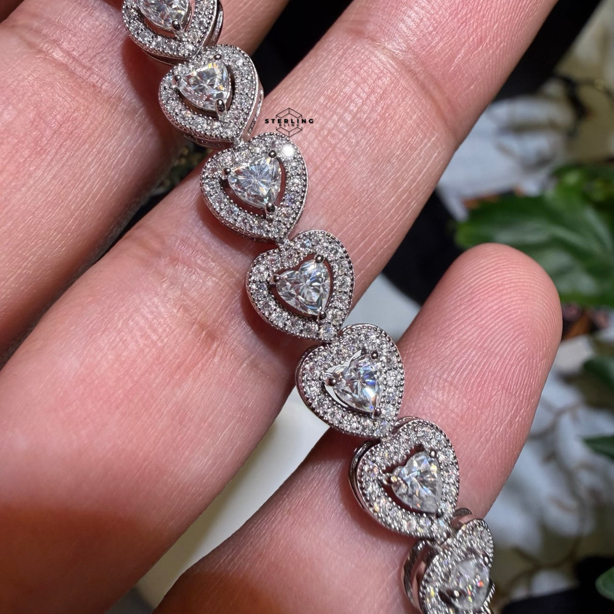 Moissanite Heart Bracelet, 8mm 7"