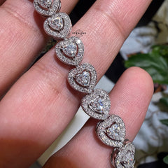 Moissanite Heart Bracelet, 8mm 7"