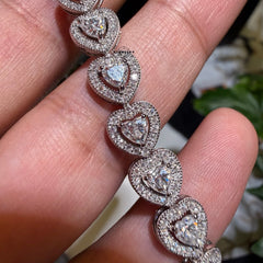 Moissanite Heart Bracelet, 8mm 7"