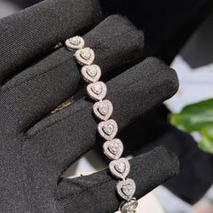Moissanite Heart Bracelet, 8mm 7"