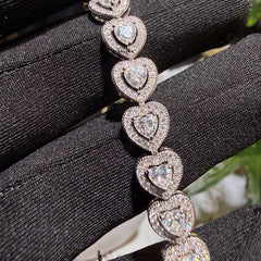 Moissanite Heart Bracelet, 8mm 7"