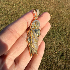 St. Jude Religious Gold Tone Pendant + Steel Rope Chain